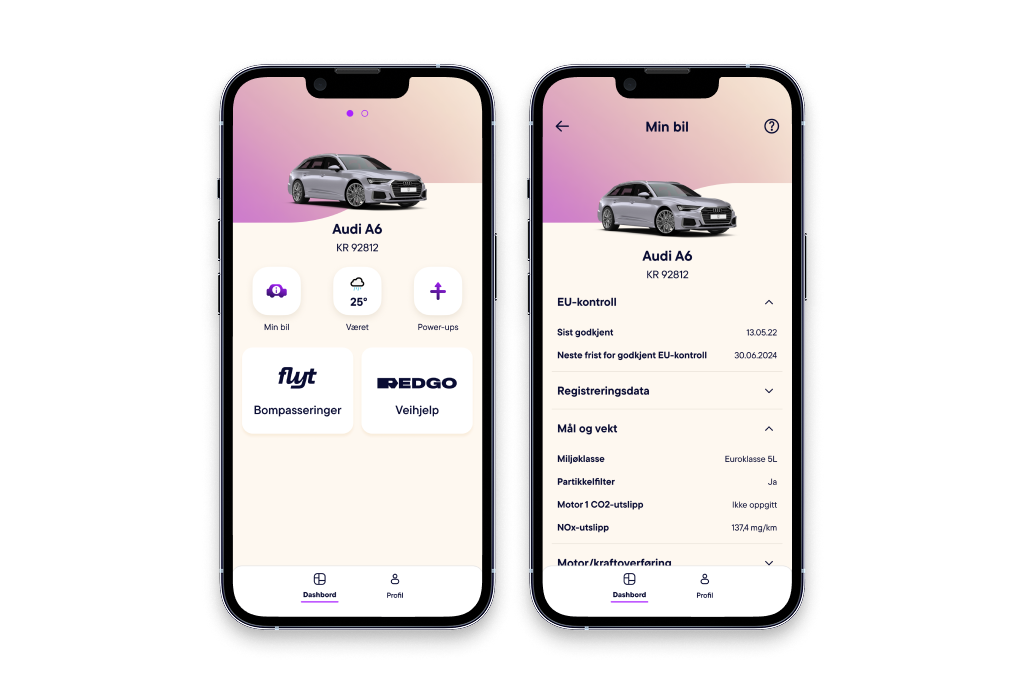 Bilista dashboard screen showing user's cars and quick actions