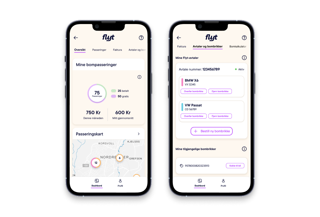 Flyt screen — live breakdown of toll costs and usage