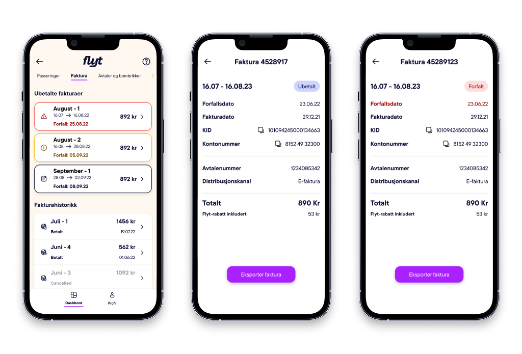 Invoices screen with multi-level warning system
